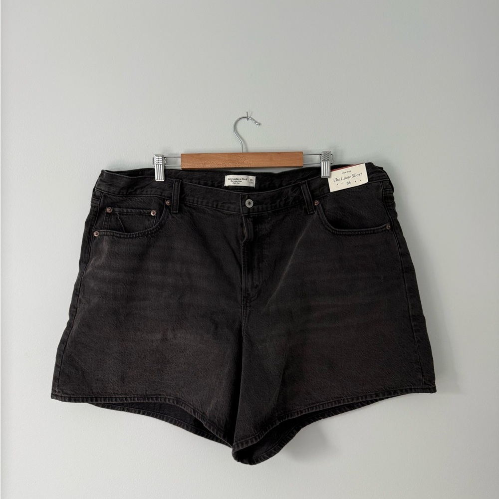 Abercrombie & Fitch Women's Black Denim Shorts High Rise Loose Short